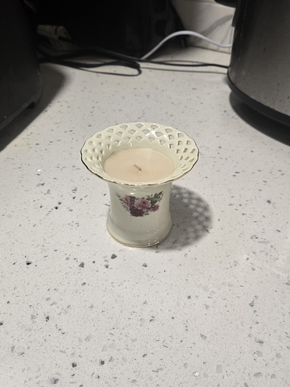 Vintage Formalities by Baum Bros Porcelain Victorian Candle Holder W/Lattice Rim